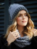 Winter set of hat with herringbone scarf, graphite C45 - Online store - Boutique